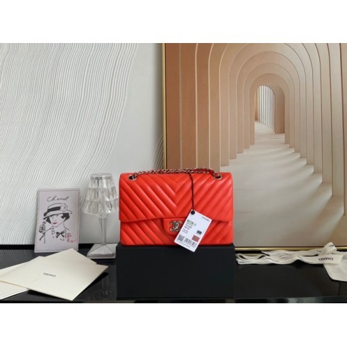 Bolso clásico Chanel Cordero plata Metal V01112 naranja