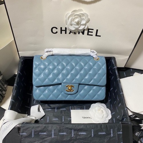 Chanel clásico bolso Lambskin&gold Metal 01112 azul