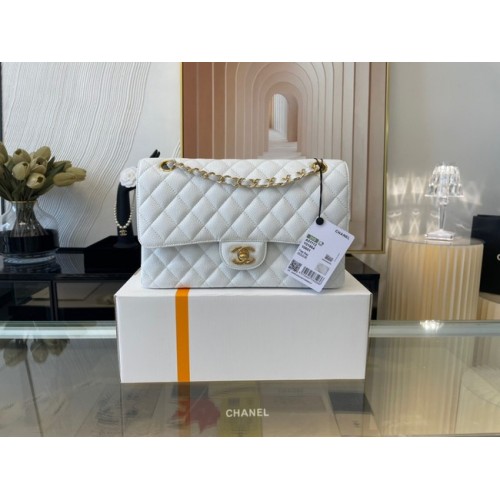 Chanel clásico bolso Lambskin&gold Metal 01112 blanco