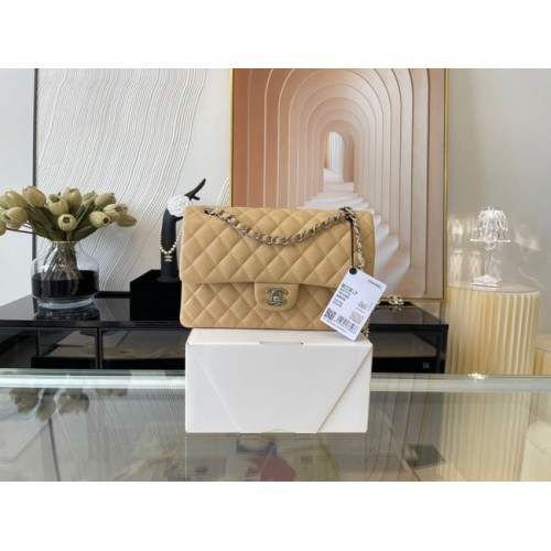 Chanel clásico bolso Lambskin&silver Metal 01112 albaricoque