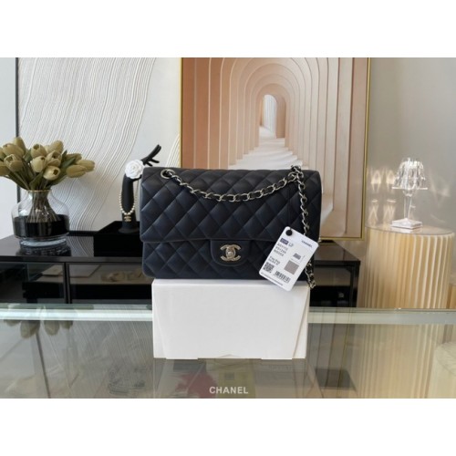 Chanel clásico bolso Lambskin&silver Metal 01112 negro