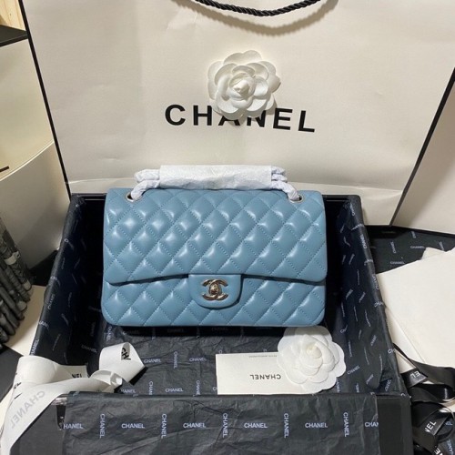 Chanel clásico bolso Lambskin&silver Metal 01112 azul
