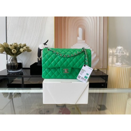 Chanel clásico bolso Lambskin&silver Metal 01112 verde
