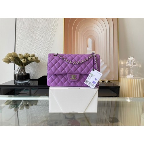 Chanel clásico bolso Lambskin&silver Metal 01112 violeta