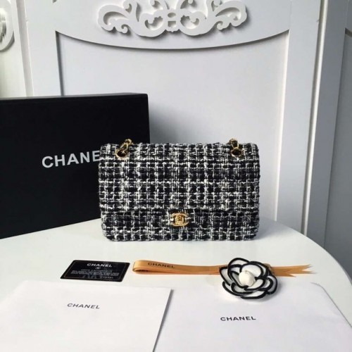 Chanel bolso de mano clásico Trenza de tweed Metal dorado A01112-6