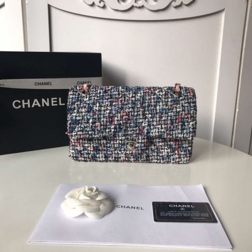 Bolso Chanel clásico Trenza de tweed Metal plateado A01112-1