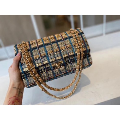 Chanel bolso de mano clásico Tweed Metal dorado A01112-1