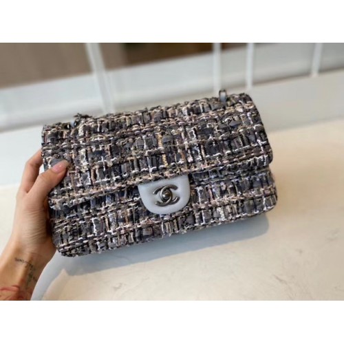 Bolso Chanel clásico Tweed plateado-Metal A01112-3