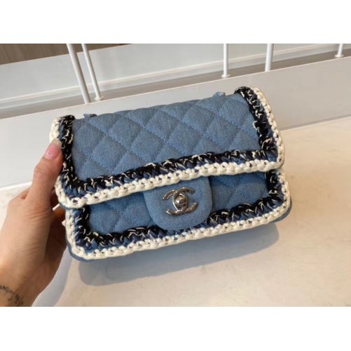 Chanel bolso clásico Tweed plata-Tono Metal A01116-3
