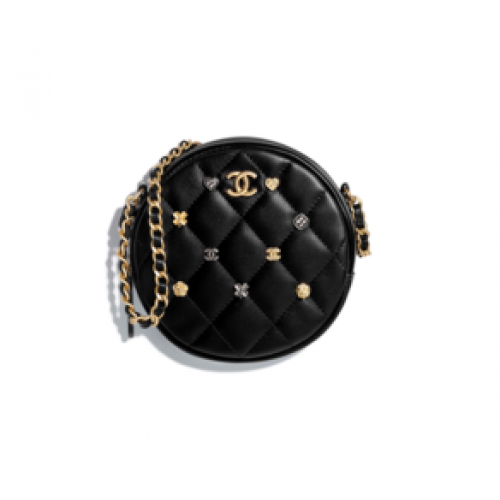 Bolso de mano Chanel con cadena Piel de cordero metal dorado A81620 negro