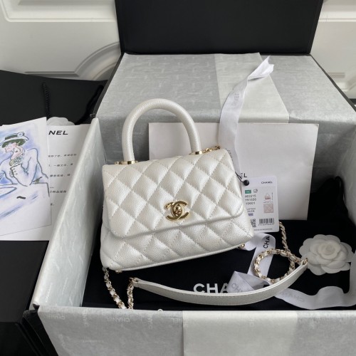 Chanel bolso mini solapa coco con asa superior AS2215 blanco