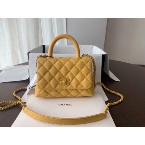Bolso mini solapa coco Chanel con asa superior AS2215 amarillo