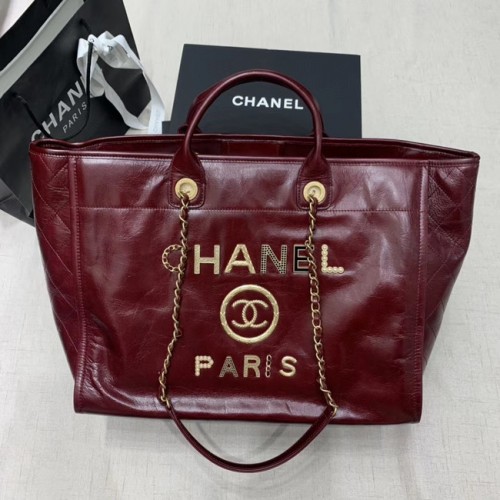 Bolso de compras Chanel de cuero de vaca A66942 Borgoña