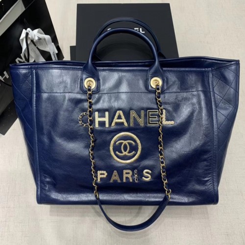 Bolso de compras de cuero de vaca Chanel A66942 azul