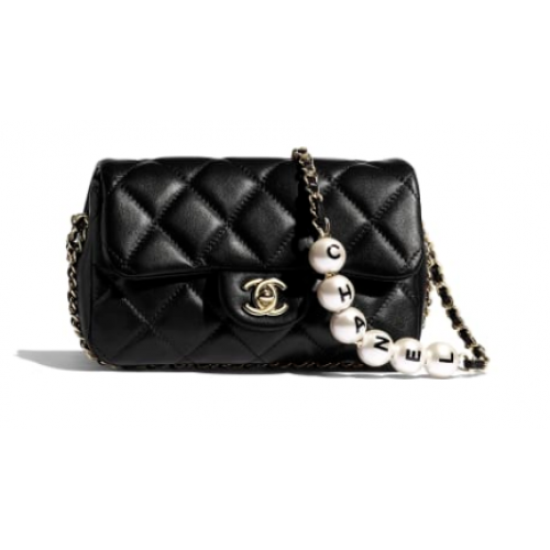 Bolso Chanel solapa perlas de imitación AS1436 negro