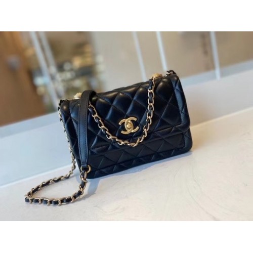 Bolso con solapa Chanel Piel de ternera metal dorado AS2055 negro