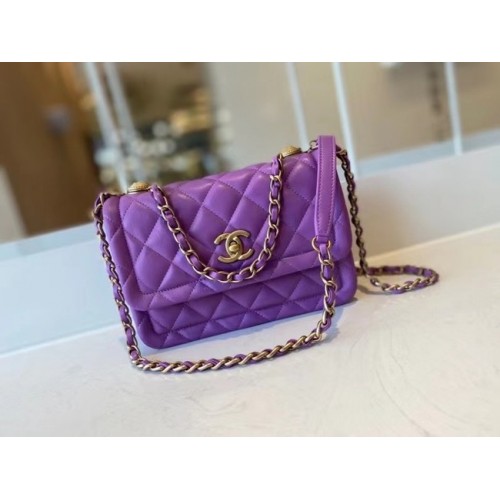 Bolso con solapa Chanel Piel de ternera metal dorado AS2055 violeta