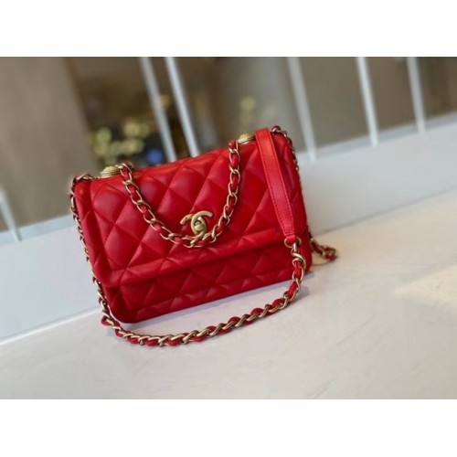 Bolso con solapa Chanel Piel de ternera metal dorado AS2055 rojo