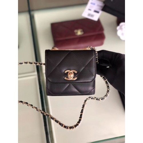 Bolso con solapa Chanel Piel de cordero Metal dorado 3797 negro