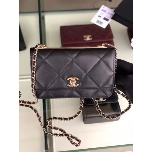 Bolso con solapa Chanel Piel de cordero Metal dorado 3798 negro