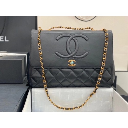 Bolso con solapa Chanel Piel de cordero Metal dorado A92233 negro