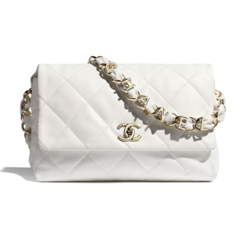 Bolso con solapa Chanel Piel de cordero Metal dorado AS2299 Blanco