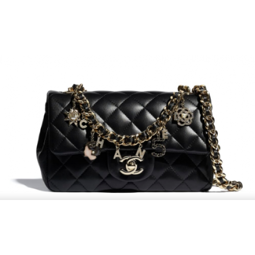 Bolso con solapa Chanel Piel de cordero Metal dorado AS2326 Negro