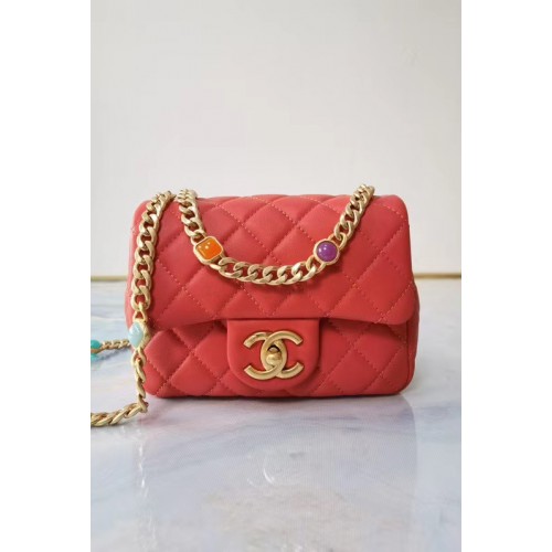 Bolso con solapa Chanel Piel de cordero Resina Metal dorado AS2379 rojo
