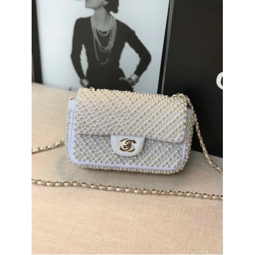 Chanel bolso con solapa bolso perla A1116 Blanco