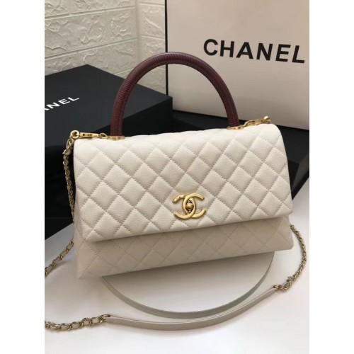 Bolso con solapa Chanel con asa superior roja A92991 blanco