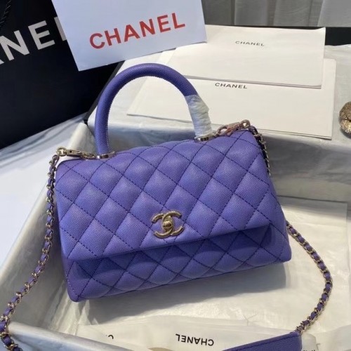 Bolso Chanel con solapa y asa superior A92990 morado