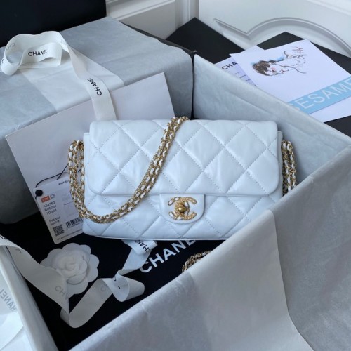 Chanel piel de cordero Bolso de hombro AS2563 blanco