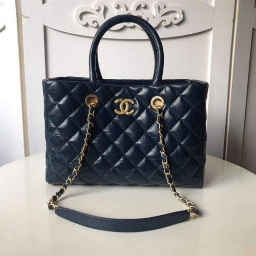 Bolso shopper grande Chanel Piel de becerro envejecida Metal dorado A57974 Azul