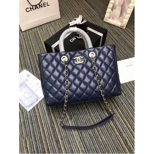 Bolso shopper grande Chanel Piel de becerro envejecida Metal dorado A57974 azul