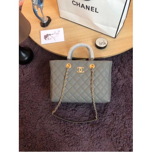 Bolso shopper grande Chanel Piel de becerro Metal dorado A57974 gris