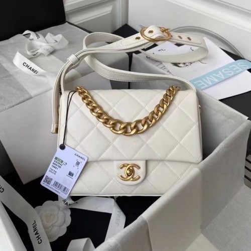 Bolso de hombro Chanel en piel AS2842 blanco
