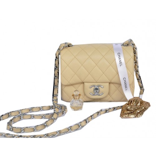 Chanel mini Classic Flap Bag Apricot Cannage Pattern 1115 Plata