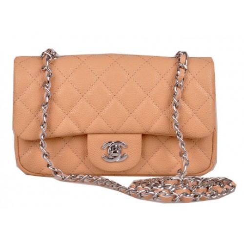 Chanel Mini Classic Flap Bag Apricot Cannage Patrón 1117 Plata