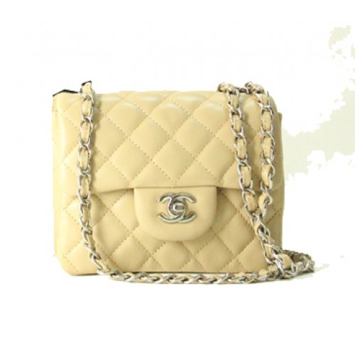 Chanel mini Classic Flap Bag Cuero de albaricoque 1115 Cadena de plata