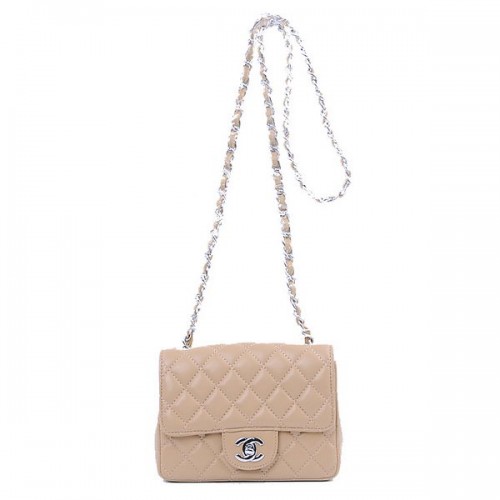 Chanel mini Classic Flap Bag Apricot Sheekskin 1115 Plata