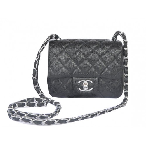 Chanel mini bolso clásico con solapa patrón Cannage negro 1115 plata