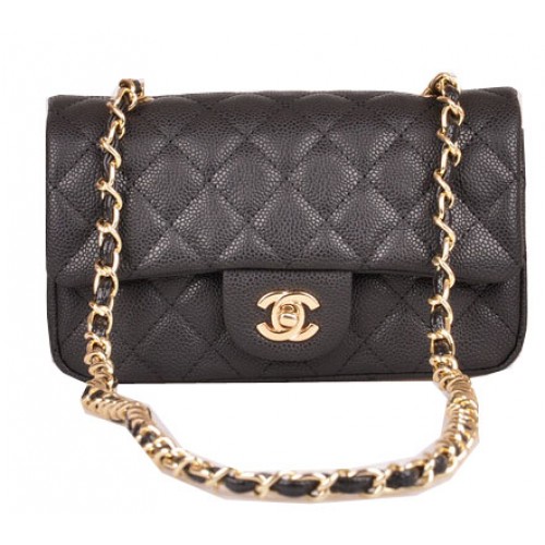 Chanel mini bolso clásico con solapa patrón Cannage negro 1117 dorado