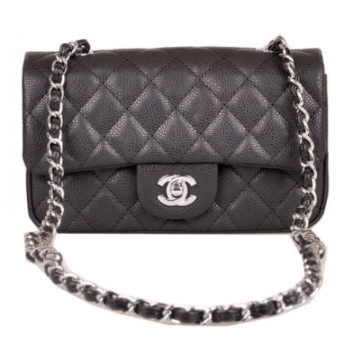 Chanel Mini Classic Flap Bag Negro Patrón Cannage 1117 Plata