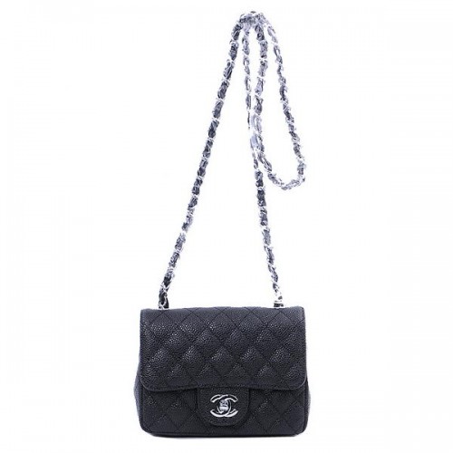 Chanel mini bolso clásico con solapa Black Cannage Patterns 1115 Silver