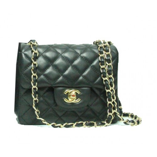 Chanel mini bolso clásico con solapa cuero negro 1115 cadena de oro