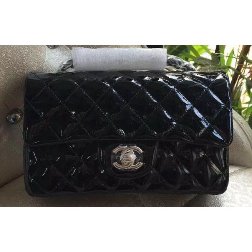 Chanel Mini Classic Flap Bag Negro Original Patente A1116 Plata