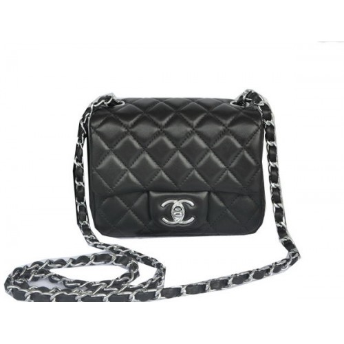 Bolso Chanel Mini Classic Flap Negro Original Sheekskin CHA1115 Plata