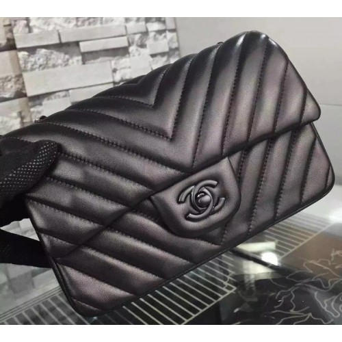 Chanel mini Classic Flap Bag Black Original Sheepskin Chevron Leather CHA5500 Negro