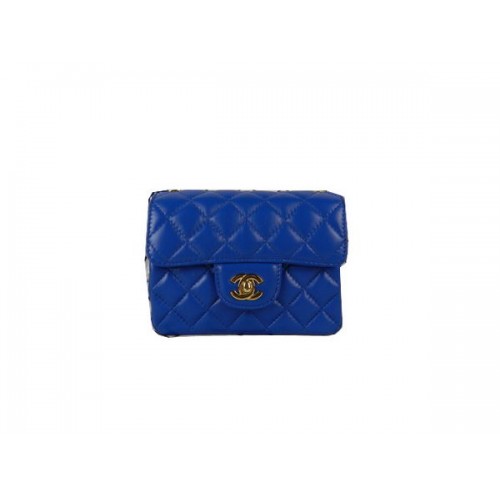 Chanel Mini Bolso Clásico con Solapa Azul Sheekskin CHA1115 Dorado
