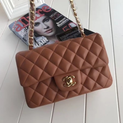 Chanel Mini Classic Flap Bag Marrón Original Piel de Oveja A1116 Oro